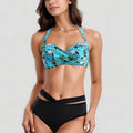 Anna-Kaci Swim Women's Tropical Print Bikini Set with Crisscross High Waist Bottom and Wide Strap Top