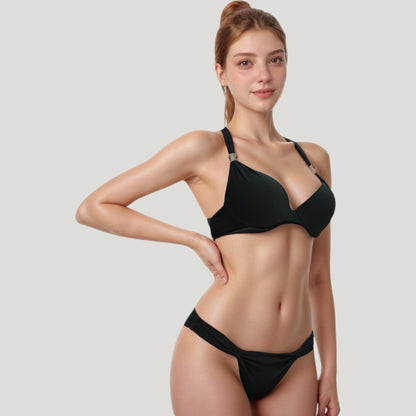 Anna-Kaci Swim Women's Padded Push-Up Bikini Set with Underwire Top and Twisted Low Waist Bottoms