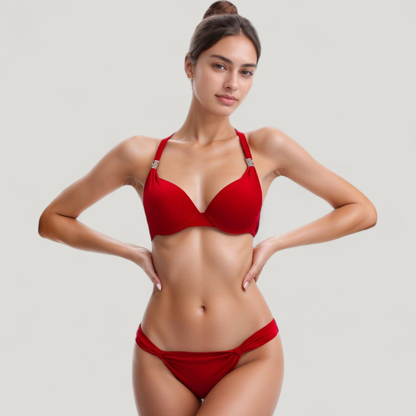 Anna-Kaci Swim Women's Padded Push-Up Bikini Set with Underwire Top and Twisted Low Waist Bottoms