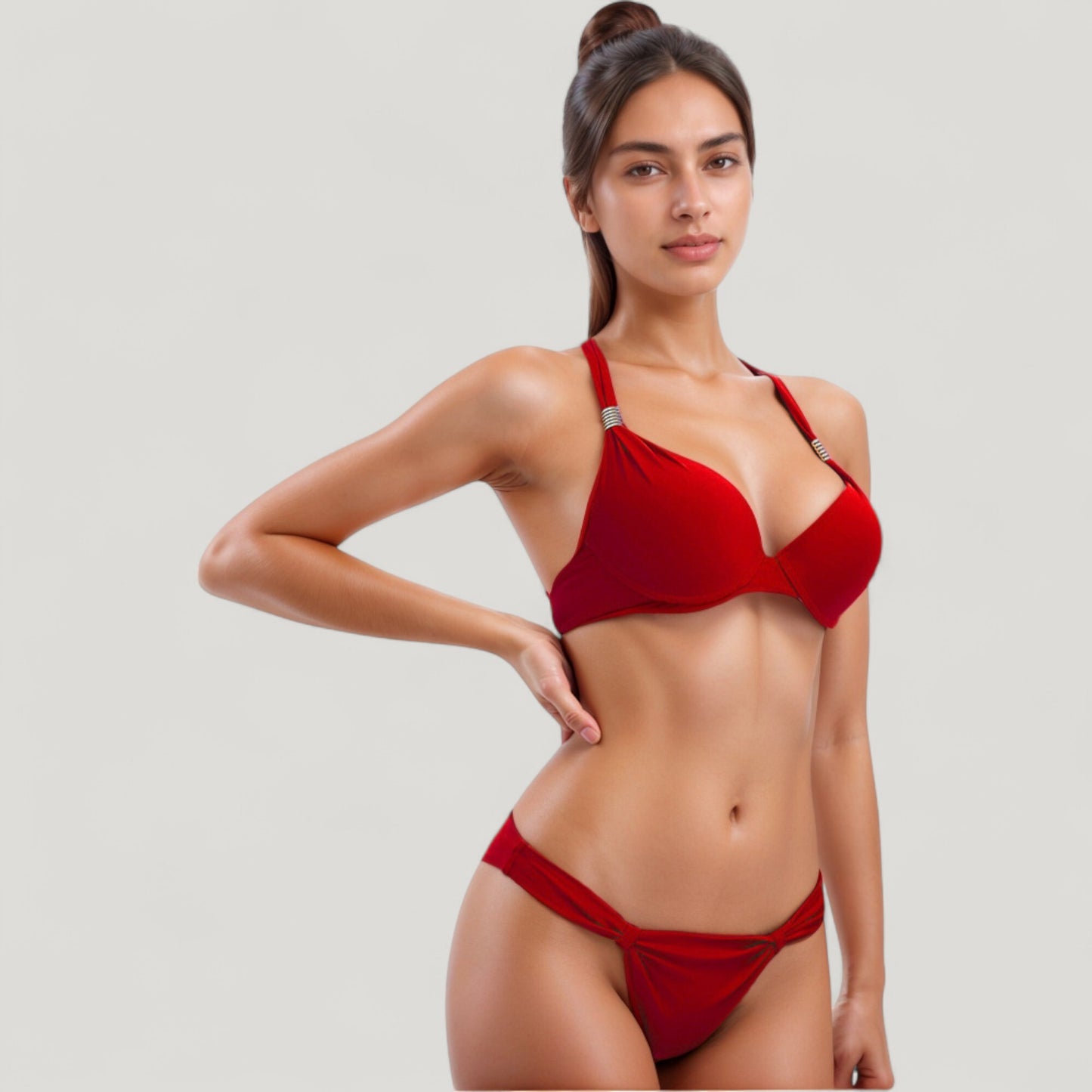 Anna-Kaci Swim Women's Padded Push-Up Bikini Set with Underwire Top and Twisted Low Waist Bottoms