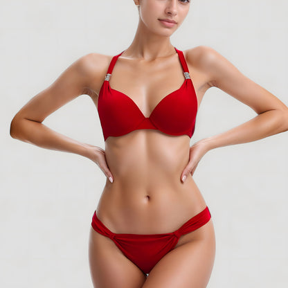Anna-Kaci Swim Women's Padded Push-Up Bikini Set with Underwire Top and Twisted Low Waist Bottoms