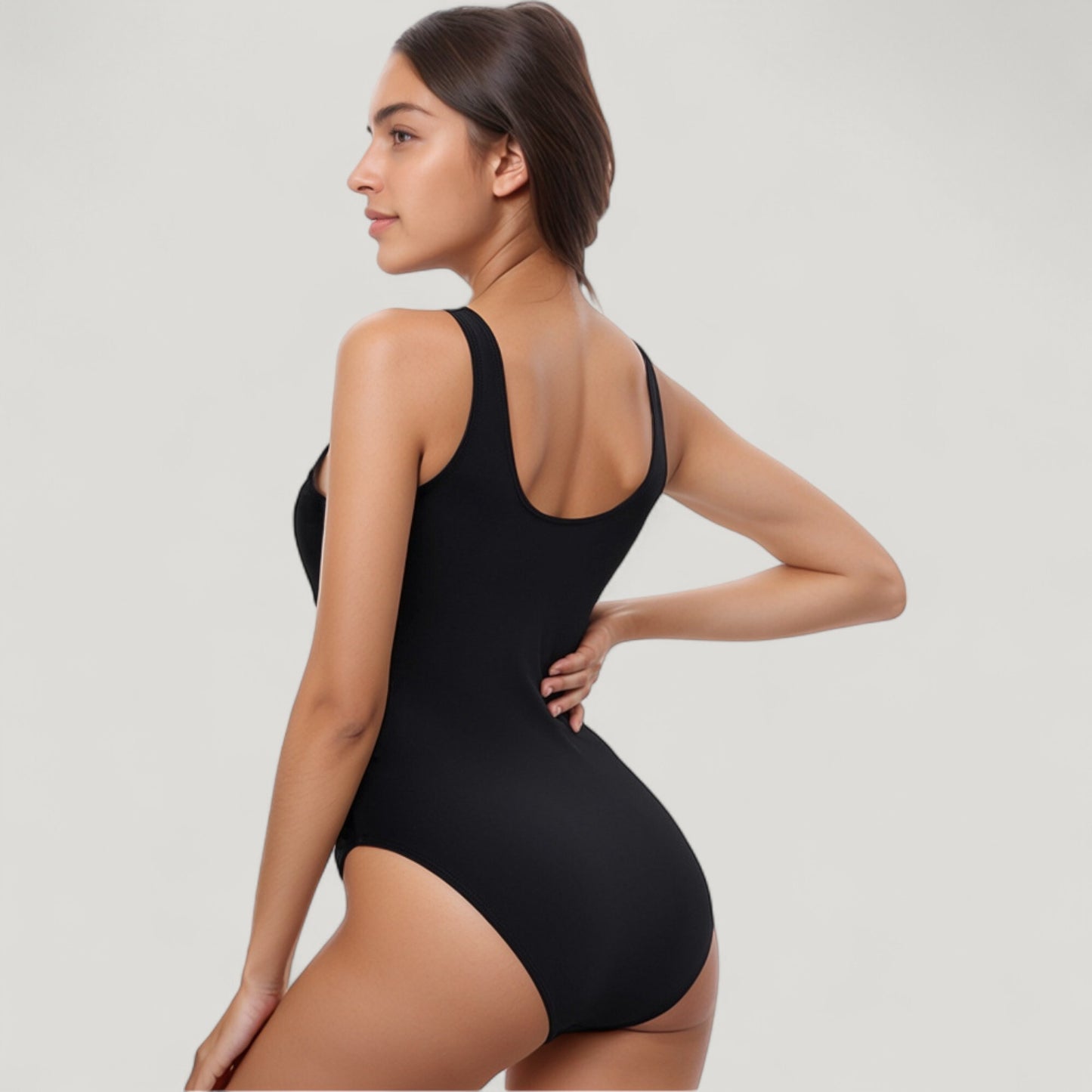 Anna-Kaci Swim Women's One-Piece Swimsuit with Contrast Contour Panels and Scoop Neckline