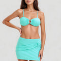 Anna-Kaci Swim Women's 3-Piece Bikini Set with Ring Front Bandeau Top High Waist Bottom and Matching Cover-Up Skirt
