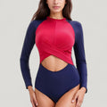 Anna-Kaci Swim Women's Long Sleeve One Piece Swimsuit with Cut-Out Waist and Cross Front Detail
