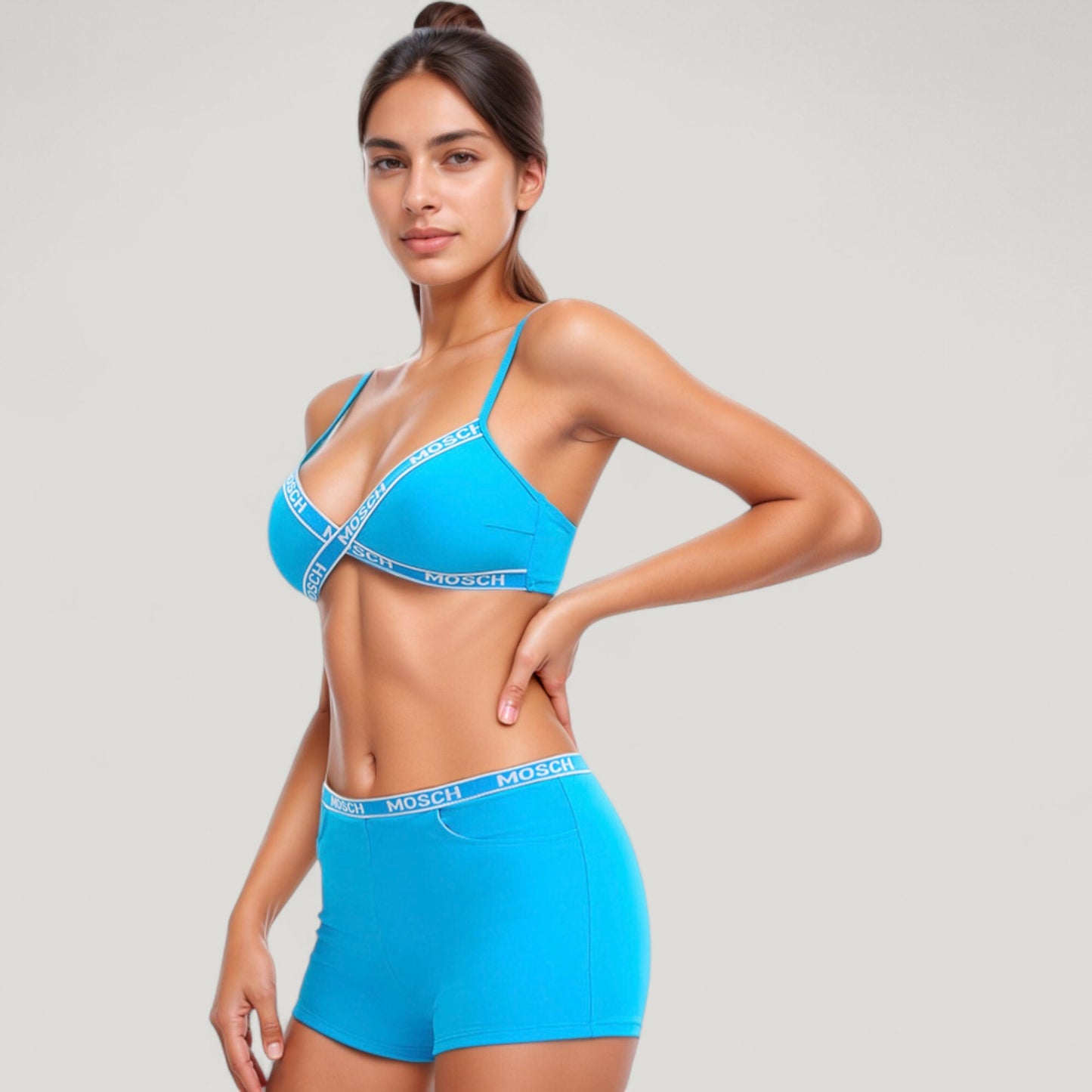 Anna-Kaci Swim Women's Branded Strap Triangle Bralette with Matching Logo Waistband Shorts Swimwear Set