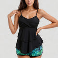 Anna-Kaci Swim Women's Tankini Swimsuit with Spaghetti Strap Top and Leaf Print Swim Shorts Set