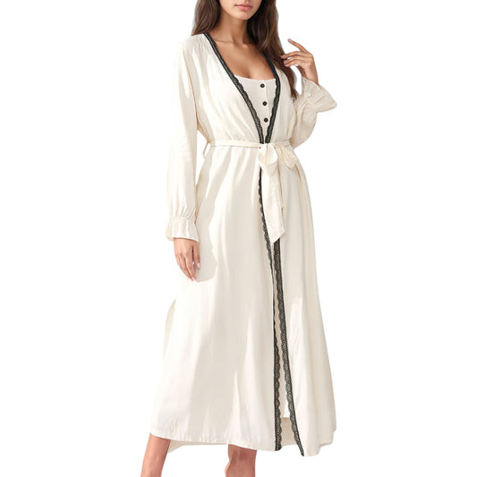 Anna-Kaci Lounge Women's Two-Piece Lounge Nightdress Set with Scoop Neck Button Front and Longline Open Robe