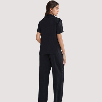 Anna-Kaci Lounge Women's 3-Piece Pajama Set with Bralette Top, Button Down Shirt, and Wide Leg Pants