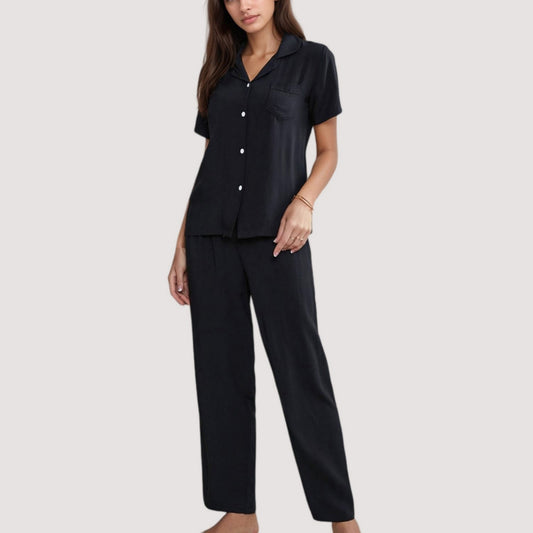 Anna-Kaci Lounge Women's 3-Piece Pajama Set with Bralette Top, Button Down Shirt, and Wide Leg Pants