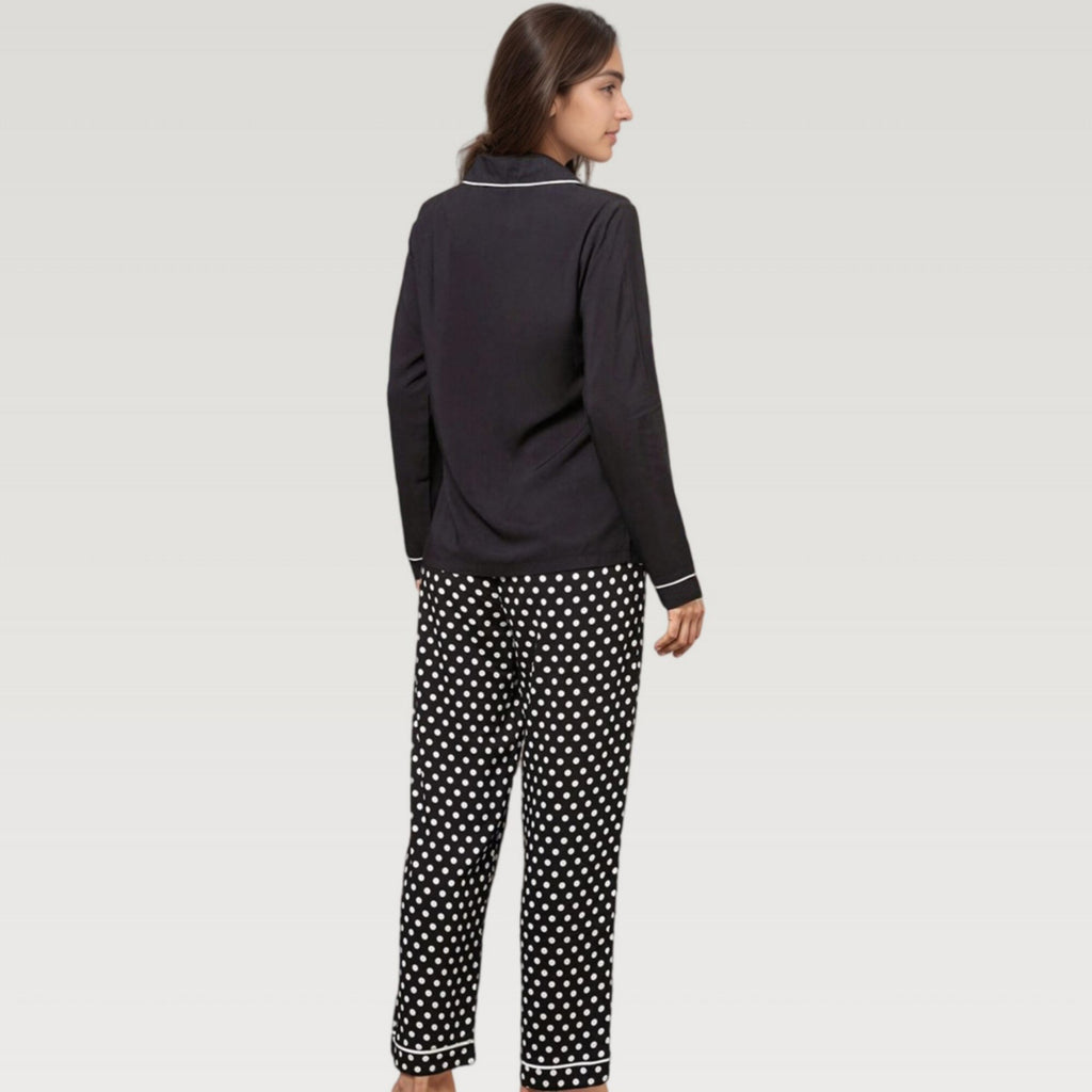 Anna-Kaci Lounge Women's Polka Dot Pajama Set with Long Sleeve Button Top and Elastic Waist Pants