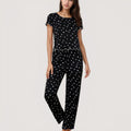 Anna-Kaci Lounge Women's Heart Print Pajama Set with Short Sleeve Lettuce Trim Top and Full-Length Pants