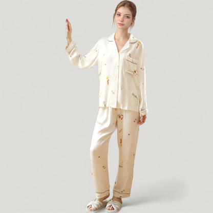 Anna-Kaci Lounge Women's Button-Down Two-Piece Pajama Set with Allover Whimsical Print and Chest Pocket