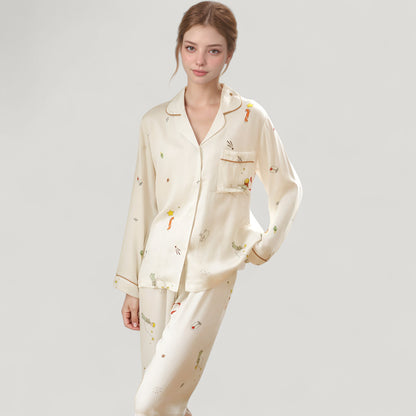 Anna-Kaci Lounge Women's Button-Down Two-Piece Pajama Set with Allover Whimsical Print and Chest Pocket