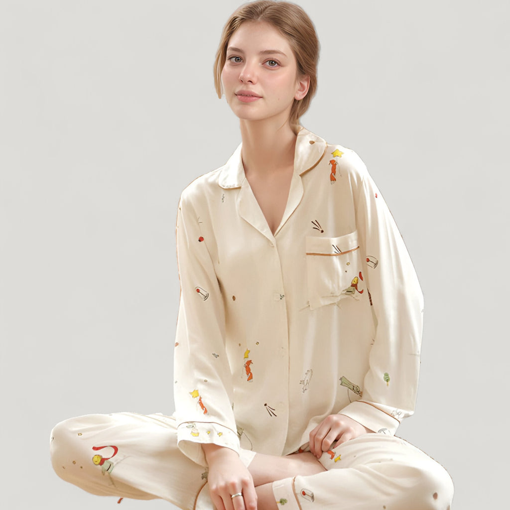 Anna-Kaci Lounge Women's Button-Down Two-Piece Pajama Set with Allover Whimsical Print and Chest Pocket