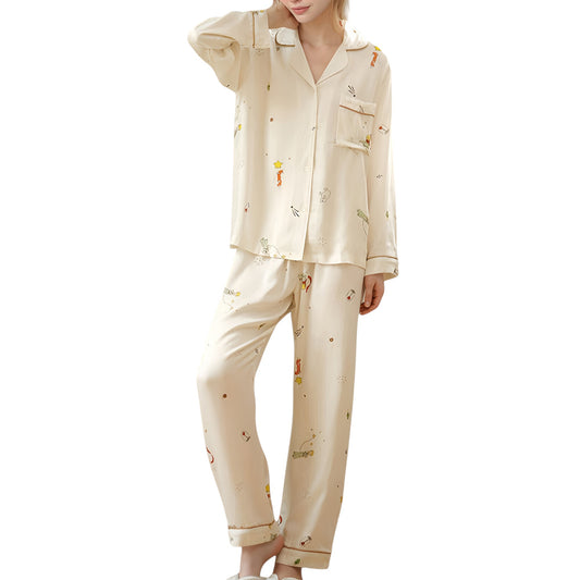 Anna-Kaci Lounge Women's Button-Down Two-Piece Pajama Set with Allover Whimsical Print and Chest Pocket