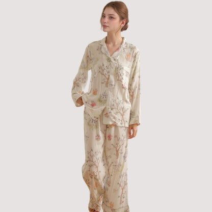 Anna-Kaci Lounge Women's Woodland Animal Pajama Set with Button-Up Long Sleeve Top and Relaxed Fit Pants