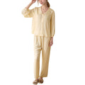 Anna-Kaci Lounge Women's Woven Two-Piece Pajama Set with Embroidered Sailor Collar and Button Down Top