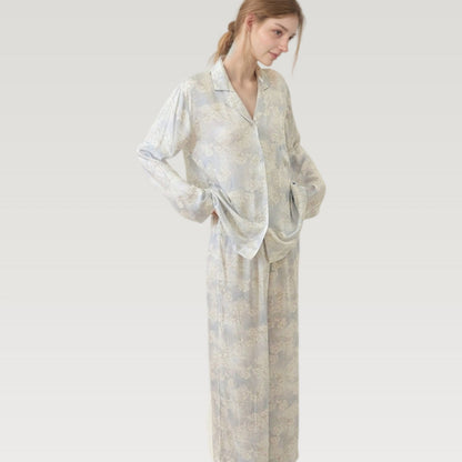 Anna-Kaci Lounge Women's Satin Floral Pajama Set with Button-Up Long Sleeve Top and Relaxed Fit Pants