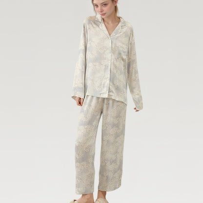Anna-Kaci Lounge Women's Satin Floral Pajama Set with Button-Up Long Sleeve Top and Relaxed Fit Pants