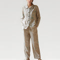 Anna-Kaci Lounge Women's Satin Striped Pajama Set with Button Up Long Sleeve Shirt and Illustrated Tree Print Pants