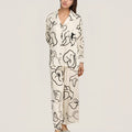 Anna-Kaci Lounge Women's Abstract Floral Woven Pajama Set with Long Sleeve Button Top and Wide Leg Pants