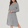 Anna-Kaci Lounge Women's Woven Stripe Long Sleeve Button Down Sleep Shirt with Lapel Collar and Curved Hem