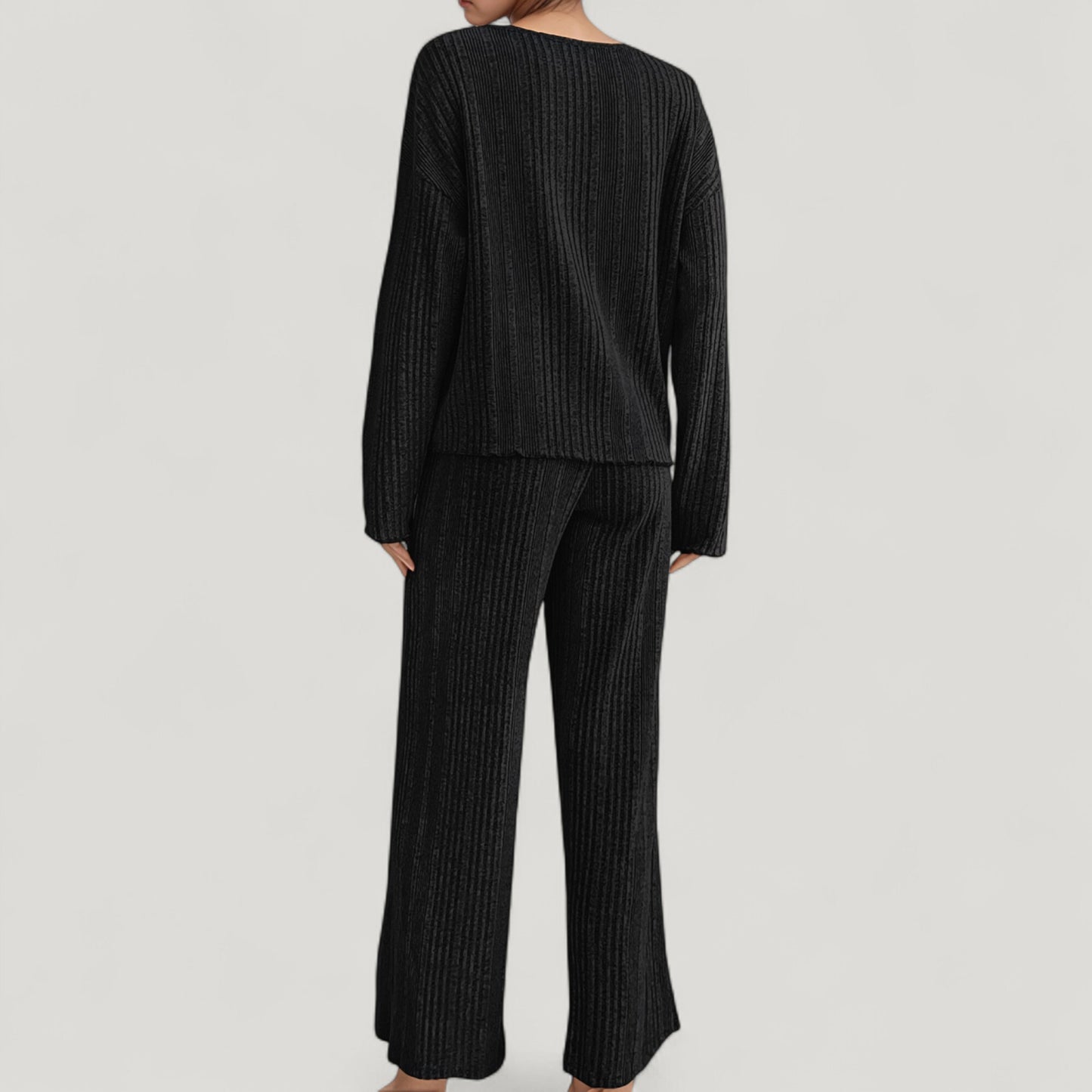 Anna-Kaci Lounge Women's Ribbed Knit Long Sleeve Crop Top and High Waist Lounge Pants Two Piece Set