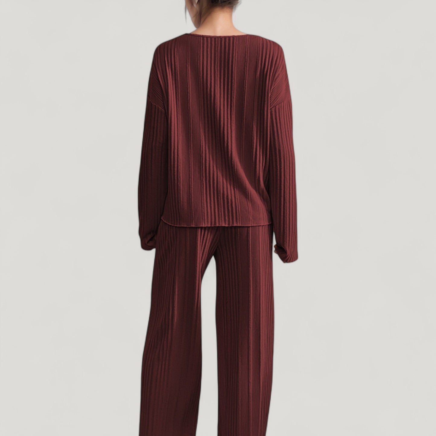 Anna-Kaci Lounge Women's Ribbed Knit Long Sleeve Crop Top and High Waist Lounge Pants Two Piece Set