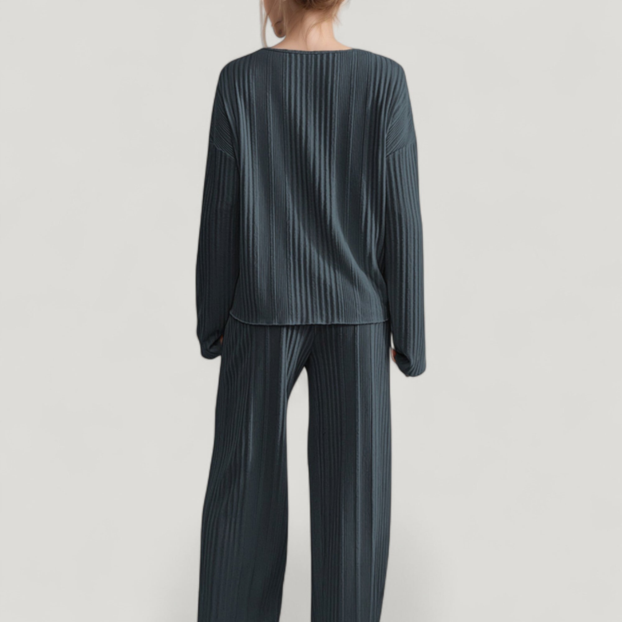 Anna-Kaci Lounge Women's Ribbed Knit Long Sleeve Crop Top and High Waist Lounge Pants Two Piece Set
