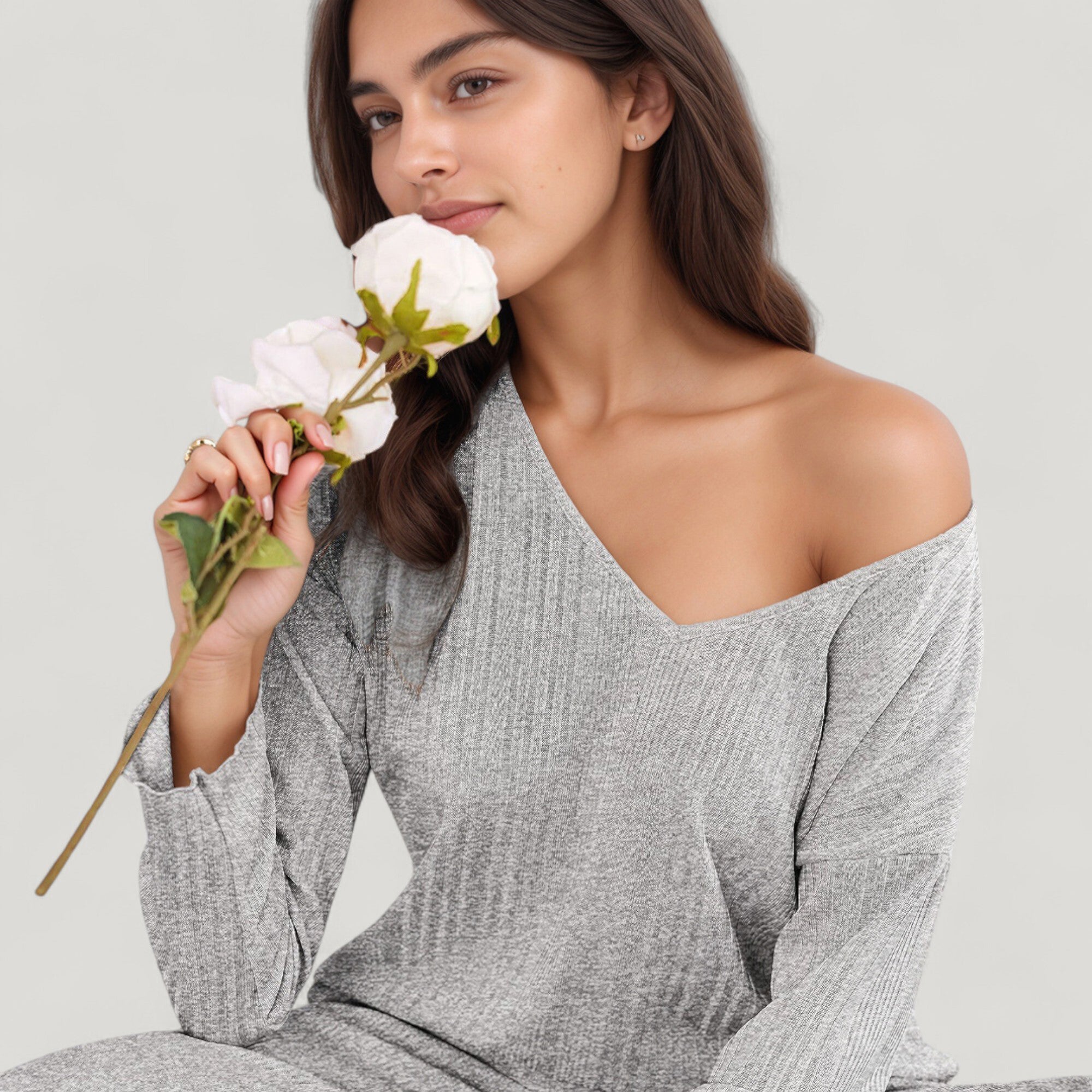 Anna-Kaci Lounge Women's Ribbed Knit Long Sleeve Crop Top and High Waist Lounge Pants Two Piece Set