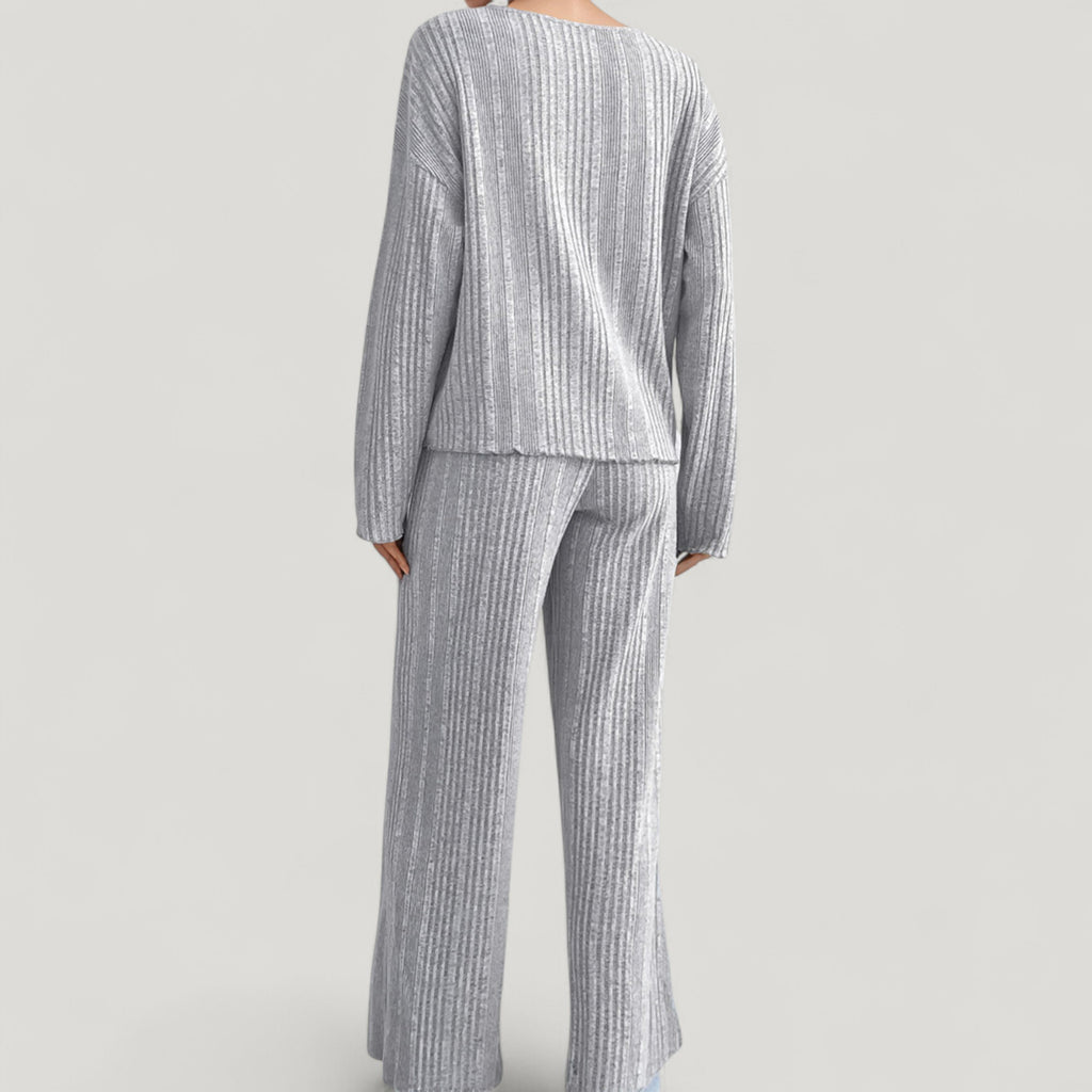 Anna-Kaci Lounge Women's Ribbed Knit Long Sleeve Crop Top and High Waist Lounge Pants Two Piece Set