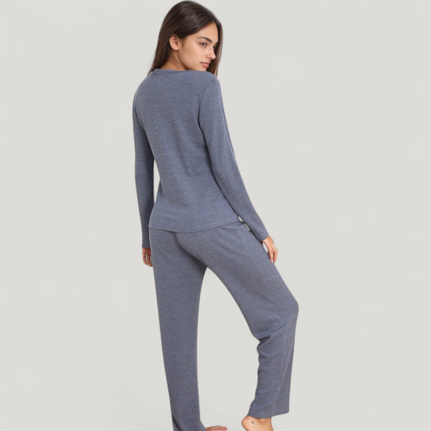 Anna-Kaci Lounge Women's V-Neck Long Sleeve Knit Top and Drawstring Waist Lounge Pants Two Piece Set