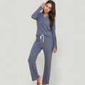 Anna-Kaci Lounge Women's V-Neck Long Sleeve Knit Top and Drawstring Waist Lounge Pants Two Piece Set
