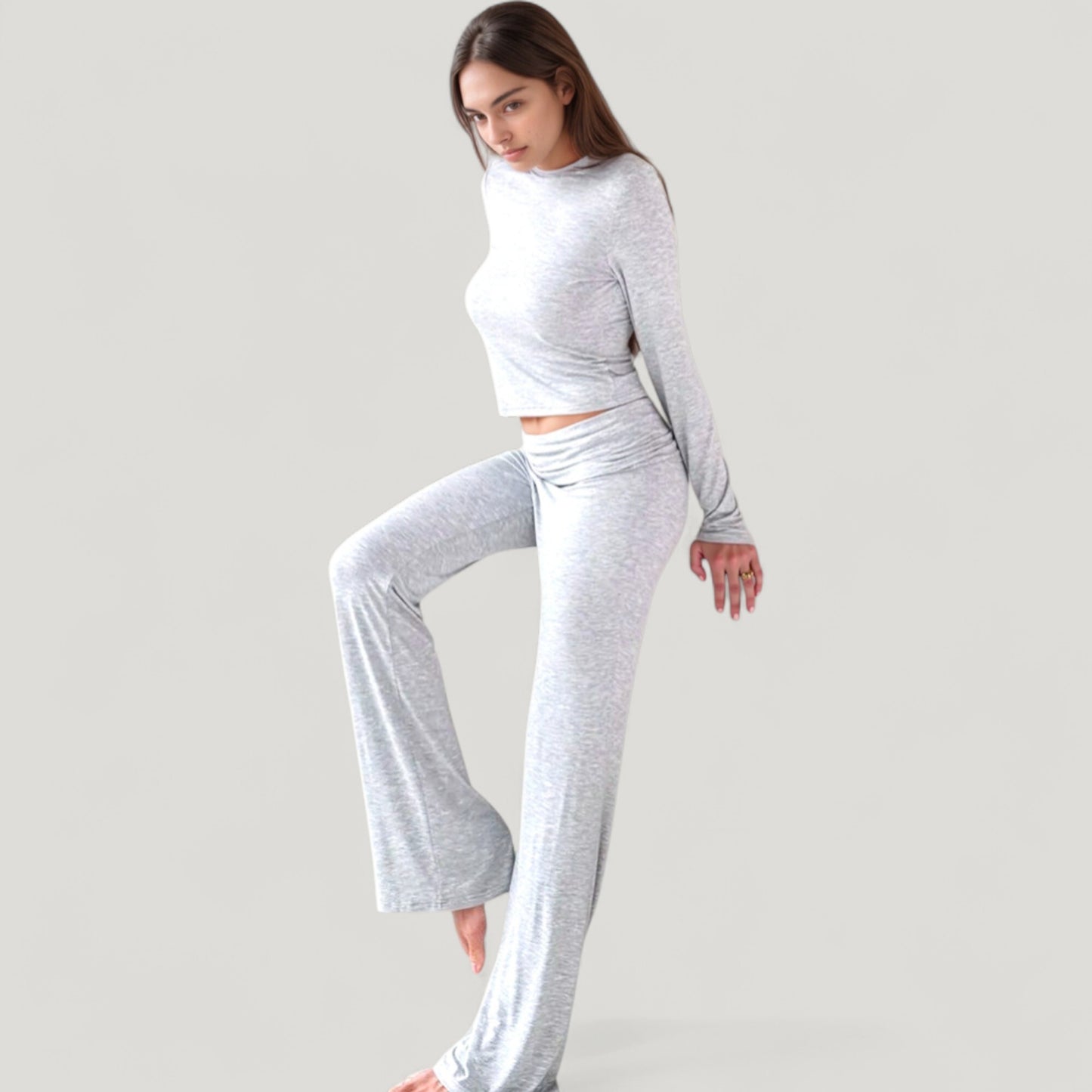Anna-Kaci Lounge Women's Soft Velvet Pajama Set with Long Sleeve Crew Neck Top and Wide Leg Stretch Pants