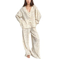 Anna-Kaci Lounge Women's Floral Print Woven Pajama Set with V-Neck Button Down Top and Wide Leg Elastic Waist Pants