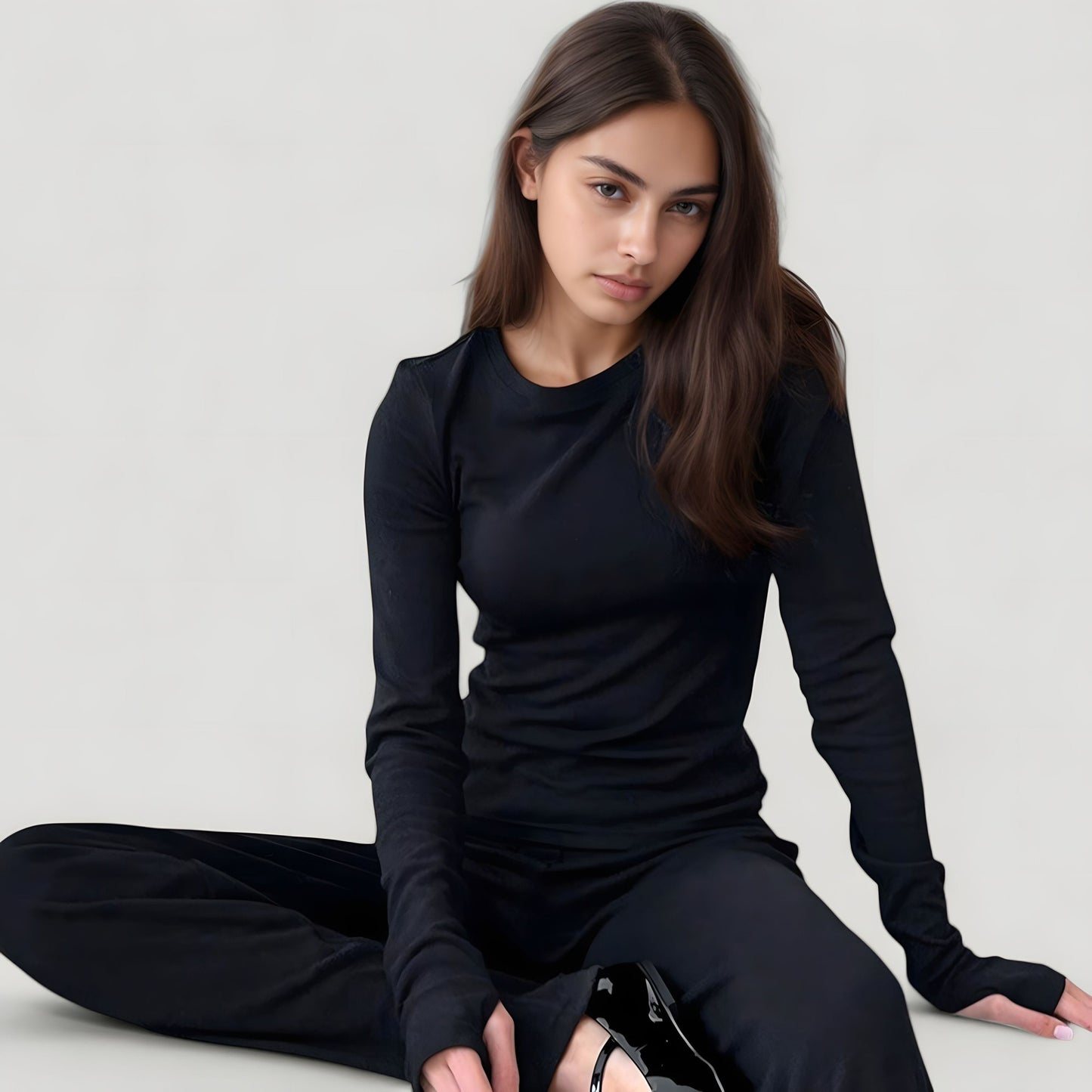 Anna-Kaci Lounge Women's Long Sleeve Woven Pajama Set with Fitted Crew Neck Top and Wide Leg Pants