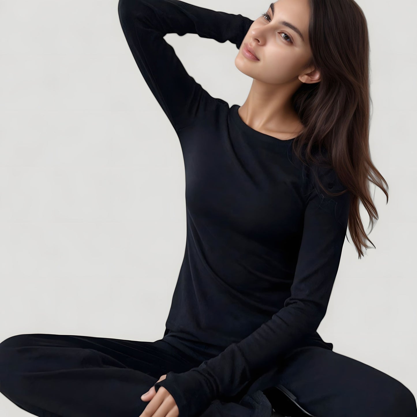 Anna-Kaci Lounge Women's Long Sleeve Woven Pajama Set with Fitted Crew Neck Top and Wide Leg Pants