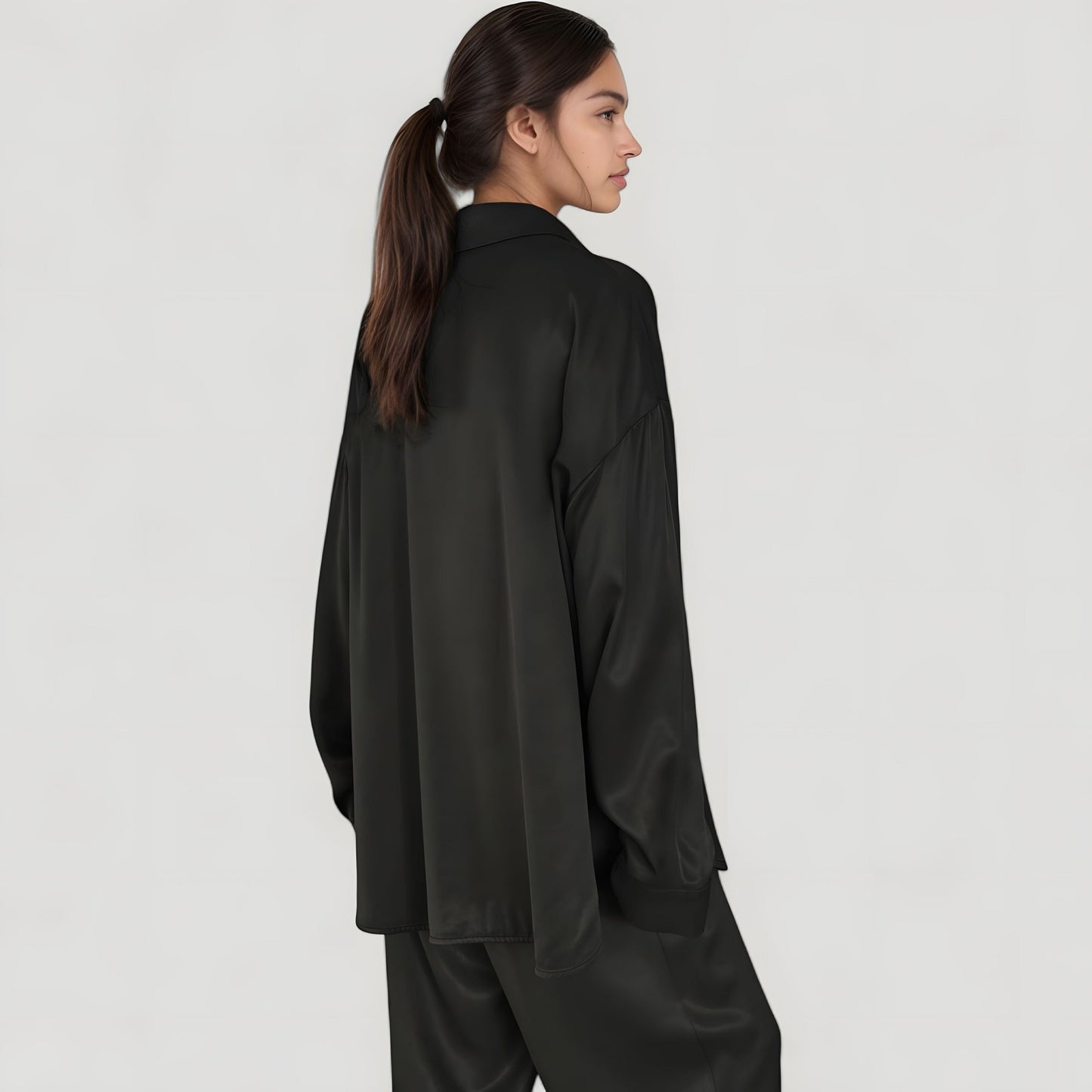 Anna-Kaci Lounge Women's Relaxed Fit Satin Button-Down Shirt and Wide Leg Pants Two-Piece Lounge Pajama Set