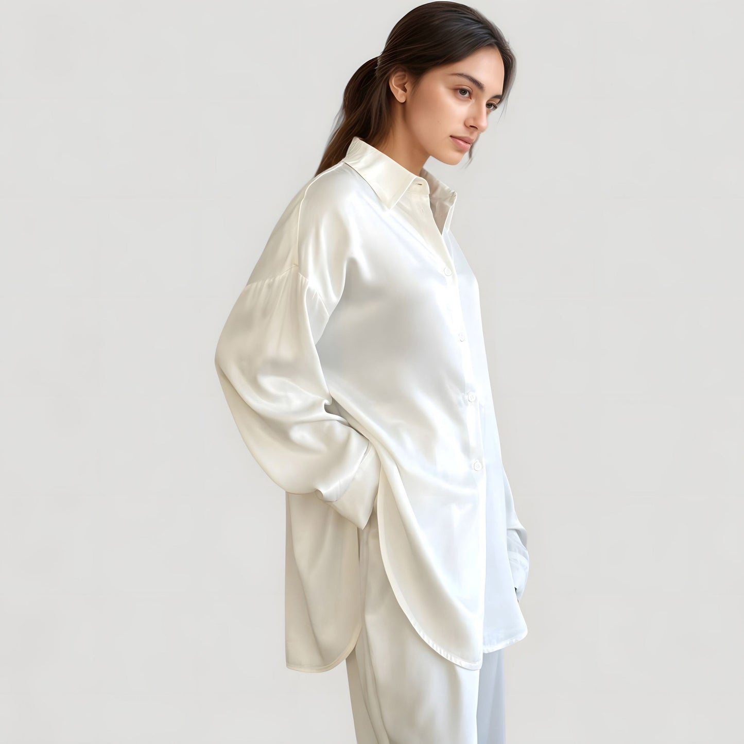 Anna-Kaci Lounge Women's Relaxed Fit Satin Button-Down Shirt and Wide Leg Pants Two-Piece Lounge Pajama Set