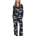 Anna-Kaci Lounge Women's Satin Zebra Print Pajama Set with Long Sleeve Button Up Shirt and Matching Relaxed Fit Pants
