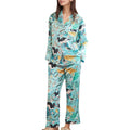 Anna-Kaci Lounge Women's Tropical Bird Print Pajama Set with Long Sleeve Notch Collar Button Down Top and Relaxed Silky Woven Pants