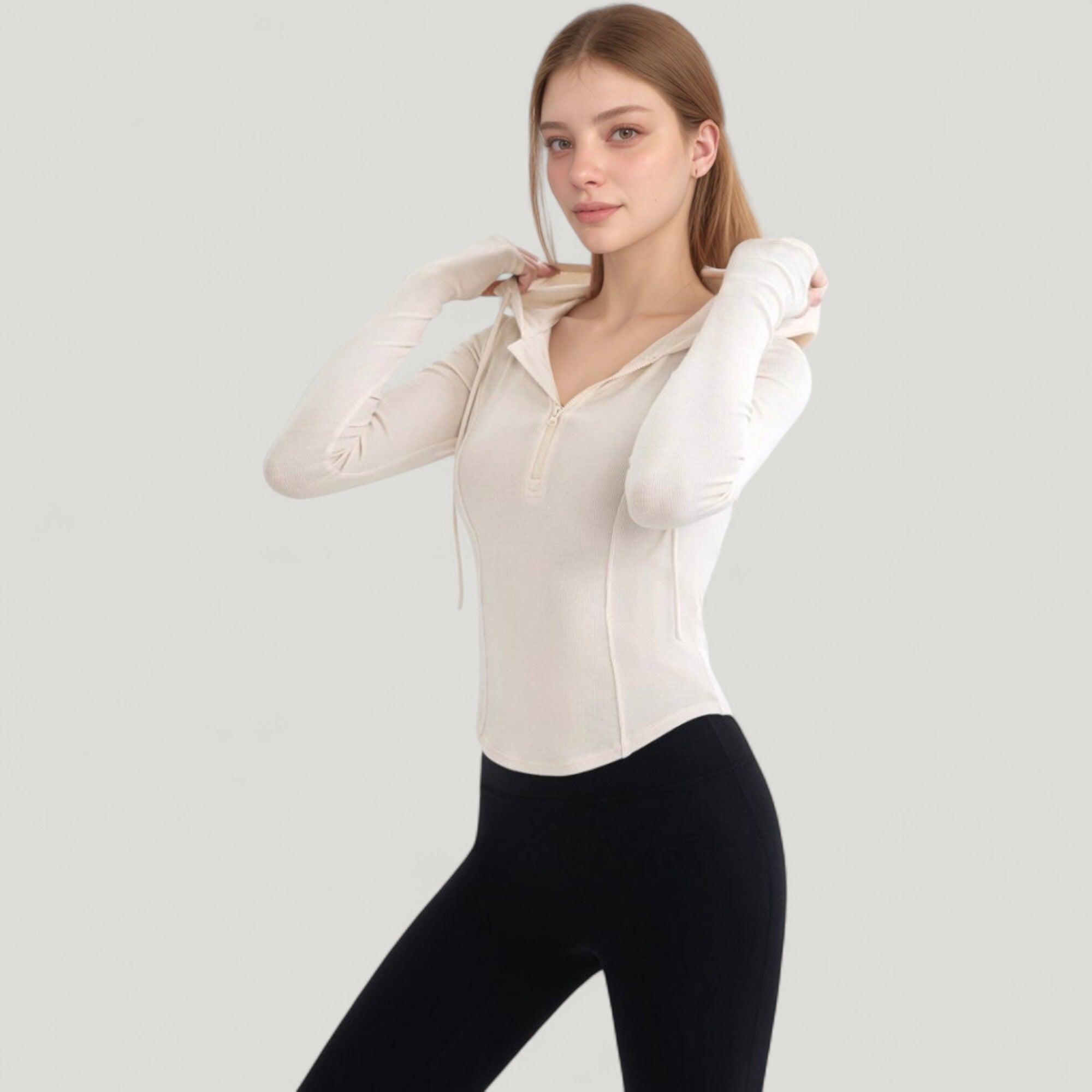 Anna-Kaci Active Women's Long Sleeve Pullover Hoodie Top with Half Zip Front and Thumbhole Cuffs