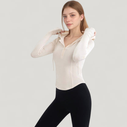 Anna-Kaci Active Women's Long Sleeve Pullover Hoodie Top with Half Zip Front and Thumbhole Cuffs