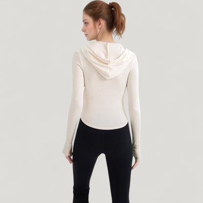 Anna-Kaci Active Women's Long Sleeve Pullover Hoodie Top with Half Zip Front and Thumbhole Cuffs