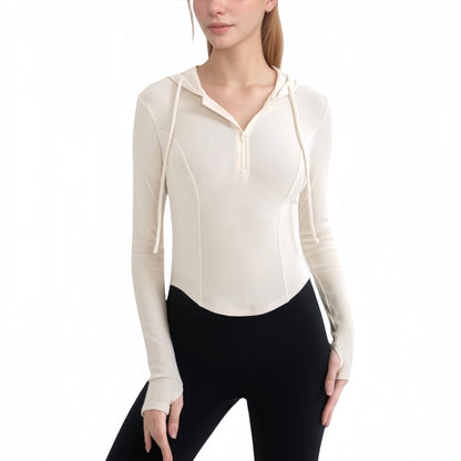 Anna-Kaci Active Women's Long Sleeve Pullover Hoodie Top with Half Zip Front and Thumbhole Cuffs
