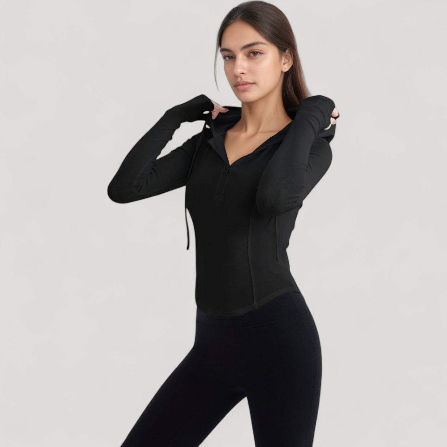 Anna-Kaci Active Women's Long Sleeve Pullover Hoodie Top with Half Zip Front and Thumbhole Cuffs