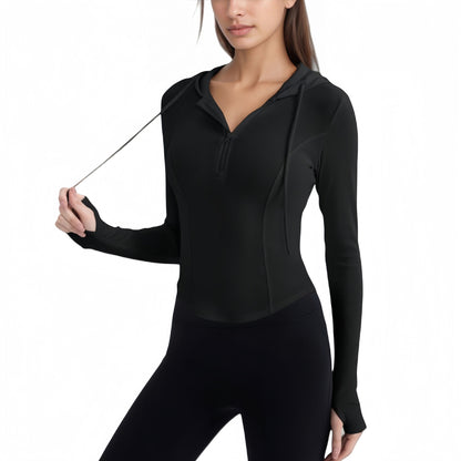 Anna-Kaci Active Women's Long Sleeve Pullover Hoodie Top with Half Zip Front and Thumbhole Cuffs