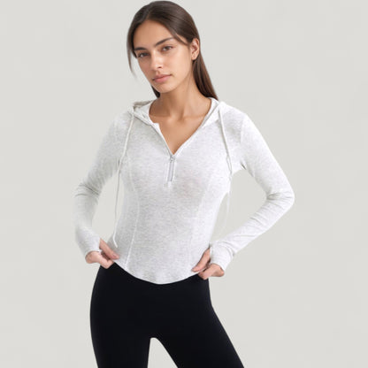Anna-Kaci Active Women's Long Sleeve Pullover Hoodie Top with Half Zip Front and Thumbhole Cuffs