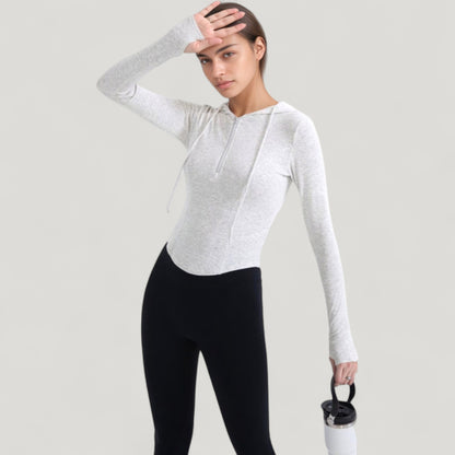 Anna-Kaci Active Women's Long Sleeve Pullover Hoodie Top with Half Zip Front and Thumbhole Cuffs
