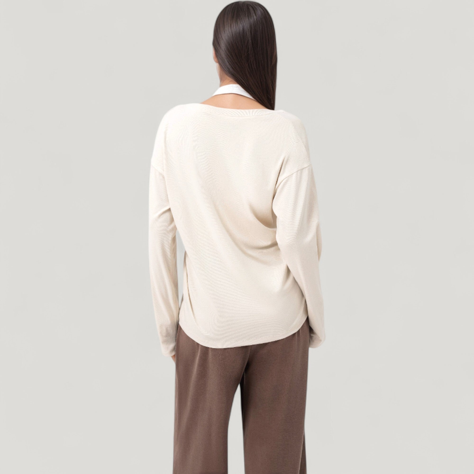 Anna-Kaci Active Women's Long Sleeve V-Neck Pullover Top with Relaxed Fit and Drop Shoulder Design